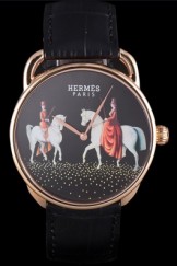 Hermes Classic Croco Leather Strap Black Dial 801397