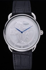 Hermes Classic Croco Leather Strap Silver Dial 801400