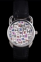 Hermes Classic Croco Leather Strap Multicolor Patterned Logo Dial 801407