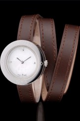 Hermes Classic Top Replica 9044 MOP Dial Brown Elongated Leather Strap