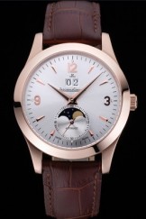 Jaeger LeCoultre Master White Dial Brown Leather Band Rose Gold Bezel 622080
