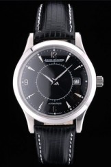 Jaeger Le Coultre Swiss Master Control Stainless Steel Bezel Black Leather Strap 7593