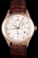 Jaeger Lecoultre Master Gold Bezel Brown Leather Band 621611