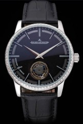 Jaeger-LeCoultre Master Flying Tourbillon Black Dial Steel Case With Diamonds Black Leather Strap 622778