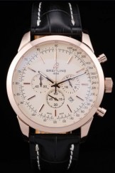 Breitling Top Replica 7918 Black Crocodile Leather Strap Transocean White Dial Black Leather Strap Rose Gold Bezel