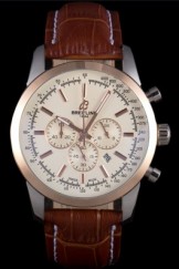 Breitling Top Replica 7924 Brown Crocodile Leather Strap Transocean White Dial Light Brown Leather Strap Rose Gold Bezel