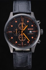 Mido Multifort Cronograph All Black & Orange Dial Black Leather Strap 622181
