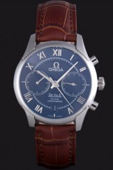 Omega DeVille Silver Bezel with Blue Dial and Brown Leather Strap 621567