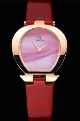 Omega Ladies Watch Red Dial Gold Case Red Leather Strap 622822