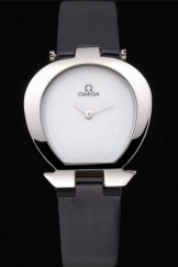 Omega Ladies Watch White Dial Stainless Steel Case Black Leather Strap 622818