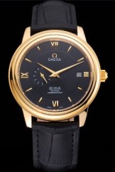 Omega De Ville Prestige Co-Axial Black Dial Gold Case Black Leather Strap Roman Numeral
