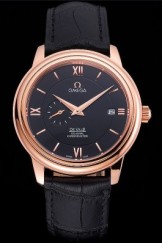 Omega De Ville Prestige Co-Axial Black Dial Rose Gold Case Black Leather Strap Roman Numeral