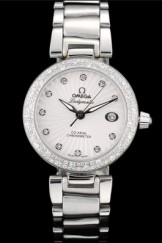 Omega DeVille Top Replica 9118 Ladymatic iamond Plated Bezel White Dial
