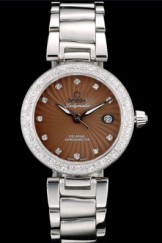 Omega DeVille Top Replica 9119 Ladymatic iamond Plated Bezel Brown Dial