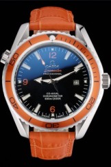 Men's Top Replica 8443 Brown Leather Strap Seamaster Planet Ocean Coaxial Orange Luxury Watch