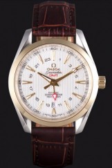 Omega Seamaster Gold Bezel with White Dial and Brown Leather Band 621575