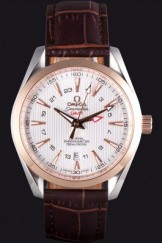 Omega Seamaster Rose Gold Bezel with White Dial and Brown Leather Band 621576