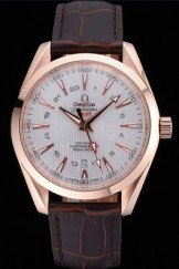 Omega Seamaster Planet Ocean GMT White Dial Rose Gold Case Brown Leather Band 622400