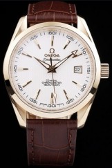 Omega Top Replica 8525 Brown Leather Strap Seamaster Aqua Terra White Luxury Watch