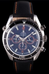 Quartz Top Replica 8440 Black Leather Strap powered Omega Seamaster Luxury watch