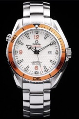 Men's Top Replica 8445 Strap Seamaster Planet Ocean Coaxial Orange and White Luxury Watch