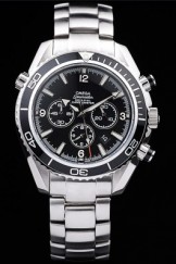 Men's Top Replica 8446 Strap Omega Seamaster Planet Ocean Coaxial Chronograh Black Case Watch
