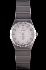 Swiss Lady Omega Constellation Crystal Encrusted Bezel Silver Radial Dial 80291