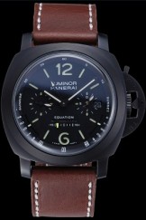 Panerai Luminor Equation Ion Plated Stainless Steel Bezel Brown Leather Bracelet 622316