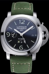 Panerai Luminor GMT Stainless Steel Bezel Green Leather Bracelet 622318