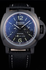 Men's Top Replica 8535 Black Leather Strap Panerai Luminor Black Ionized Black Dial Watch
