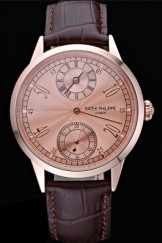 Patek Philippe Geneve Two Dial Rose Dial Rose Gold Bezel Brown Leather Band 622149