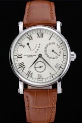 Patek Philippe Geneve Complications White Dial Stainless Steel Brown Leather Band 622142