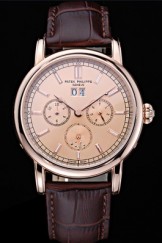 Patek Philippe Geneve Grand Complications Rose Dial Rose Gold Bezel Brown Leather Band 622152