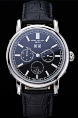 Patek Philippe Geneve Grand Complications Black Dial Stainless Steel Bezel Black Leather Band 622153