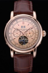 Patek Philippe Geneve Grand Complications Rose Dial Tourbillon Brown Leather Band 622158