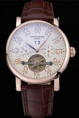 Patek Philippe Grand Complications Gold Case White Dial Arabic Numerals Brown Leather Bracelet 622255
