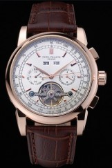 Patek Philippe Grand Complications Gold Case White Dial Brown Leather Bracelet 622259