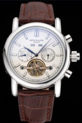 Patek Philippe Grand Complications Stainless Steel Case White Dial Brown Leather Bracelet 622260