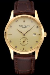 Patek Philippe Calatrava Gold Dial With Diamond Markings Gold Case Brown Leather Strap 622847