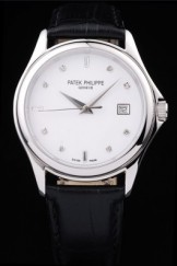 Patek Top Replica 8636 Black Leather Strap Geneve Calatrava White Luxury Watch 78