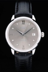 Piaget Swiss Traditional Grey Dial Black Leather Strap 7627
