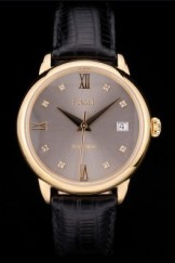 Piaget Swiss Traditional Grey Dial Black Leather Strap 7622