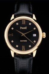 Piaget Swiss Traditional Black Dial Black Leather Strap 7623