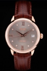 Piaget Swiss Traditional Grey Dial Brown Leather Strap 7625