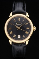 Piaget Swiss Traditional Black Dial Black Leather Strap 7628