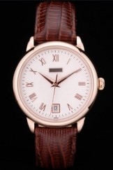 Piaget Swiss Traditional White Checkered Dial Brown Leather Strap 7631