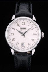 Piaget Swiss Traditional White Checkered Dial Black Leather Strap 7632