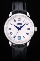 Piaget Swiss Traditional White Checkered Dial Black Leather Strap 7633