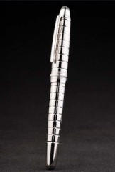 MontBlanc Top Replica 7431 Strap Silver Vertical Grooved Cutwork Thick Rounded Ballpoint Pen With MB Inscribed Cap