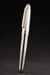 MontBlanc Top Replica 7435 Strap Gold Trimmed Silver Cutwork Ballpoint Pen With MB Inscribed Cap